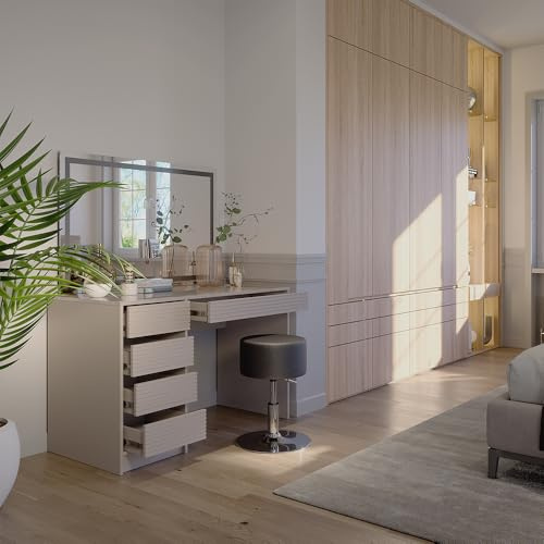 Vicco Schminktisch Sherry, Cashmere, 120 cm | mit LED-Spiegel und Hocker, mit LED-Beleuchtung und gepolstertem Sitzhocker