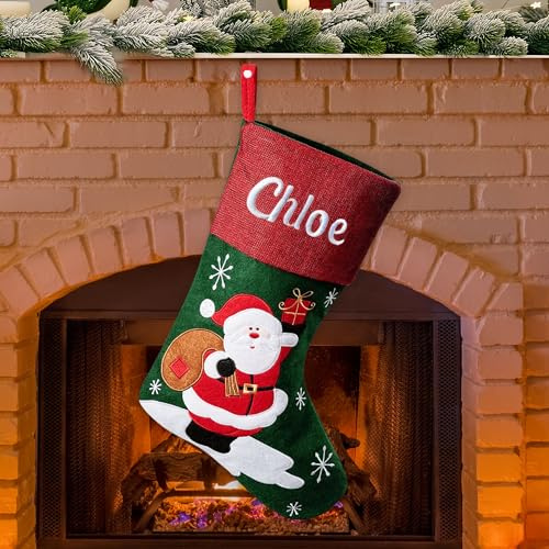 GMDLSK Weihnachtsstrumpf Personalisiert mit Name, 44cm Nikolausstrumpf weihnachtsstrümpfe Personalisierten, Weihnachtsstrümpfe Familiendekorationen, Gestickte Weihnachtsstrümpfe