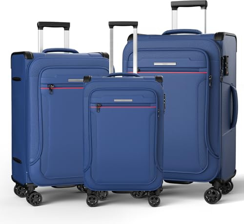 ABISTAB Weichschalenkoffer Set 3-teilig erweiterbar - Stoff Kofferset | Leicht Reisekoffer für Familienreisen | 4 Rollen & TSA Schloss | Koffer Trolley wasserfest | Dunkelblau