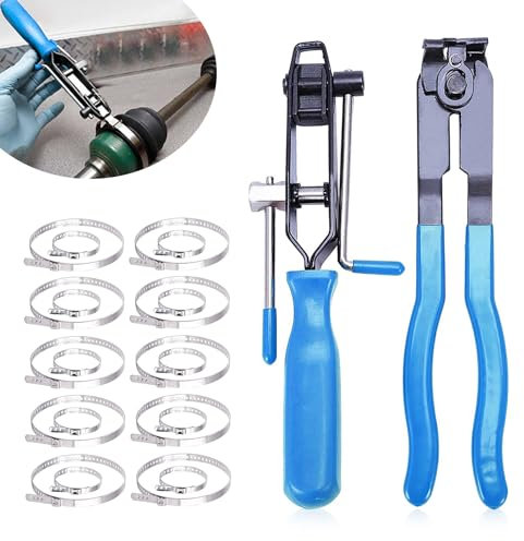 2CV Boot Clamp Plier with 20PCS 304 Stainless Steel CV Boot Clamps, Hose Band Axle Tool Car Banding Tool Kit, Dust Cover Clip Removal Plier Accessories, Blue