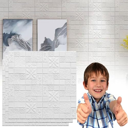 Panneaux muraux 3D, 70X70x0,6 cm, papier peint 3D, carreaux muraux autocollants,n mousse PE imperméable, panneaux muraux effet brique de pierre pour salon, chambre, cuisine, blanc, 40 pièces