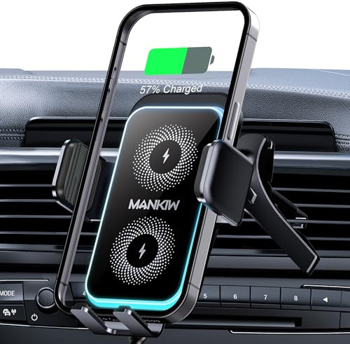 MANKIW 15W Cargador Inalámbrico Coche, Soporte Movil Coche Carga Rápida, Sujeción Automática, Compatible con iPhone 17/16/15/14/13/12, Samsung Galaxy S24/S23/S22, e