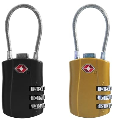 UP Security Lucchetto TSA per bagagli, piccolo lucchetto combinazione con cavo, serrature per bagagli, approvato TSA, lucchetto combinato con codice, per valigia da viaggio, armadietto da palestra