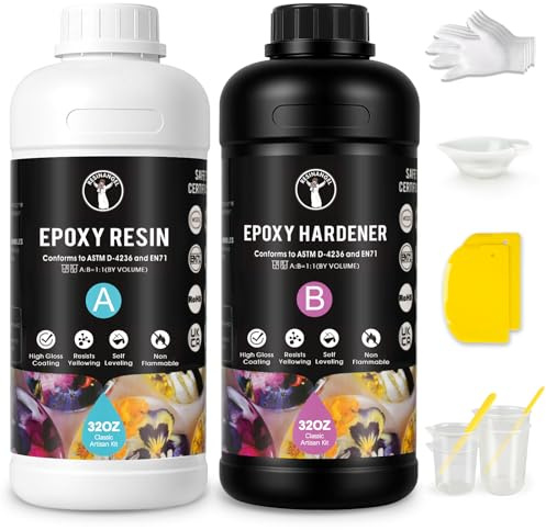 ResinAngel 2000ml / 64oz Epoxidharz-Set – 1:1 kristallklares Epoxidharz, Geruchsarm, selbstnivellierend, ohne Blasenbildung, vergilbungsfrei, Gießharz für Kunsthandwerk, Schmuckherstellung