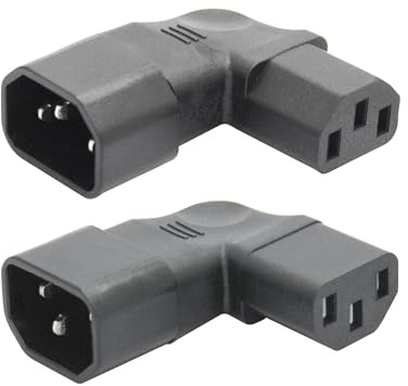 Riertostng 1 paio di adattatori IEC 320 C14 maschio a C13 femmina, cavo di prolunga ad angolo sinistro e destro, 10 A, 250 V, per monitor, computer, case PDU, stampanti, ecc