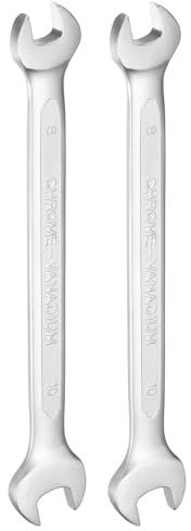 sourcing map 2pcs Double Open End Wrench 8mm x 10mm Metric 15 Degree Offset Angle Small Flat Head Wrench Nickel Plating Open Ended Spanner for Automotive Repair Furniture Assembly, Silver