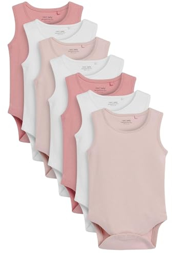 NEXT Nyfödda flickor 7-pack babybodys utan ärm i basmodell Rosa/Vit 74-80