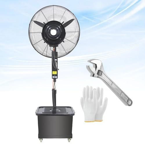 Generico Sollevabile Ventilatore con Nebulizzatore, Raffrescatore ad Acqua, 26in 30in Ventilatori a Piantana Fan Potente Industriale 90º Oscillante con Serbatoio e Ruote(380W/30in)