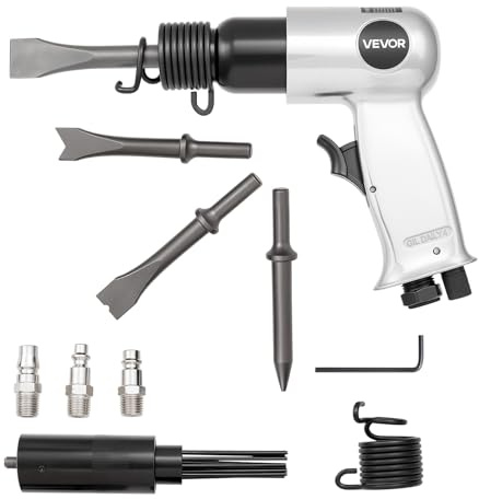 VEVOR Air Hammer, 4500BPM Pneumatic Hammer with Rust Removal Air Needle Scaler & 4PCS Chisels Round Shank, Lightweight & Compact Air Chisel Pneumatic Shovel Tool for Cutting Scraping Demolishing