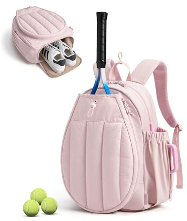 BAGSMART Tennis Gym Bag for Women, Quilted Pickleball 15.6 Laptop Backpack | Fits 2 Rackets or Paddles, 15.6 inch Laptop, Ventilated Shoe Compartment, 40oz Water Bottle Tumbler Holder, Wet & Dry Pocket