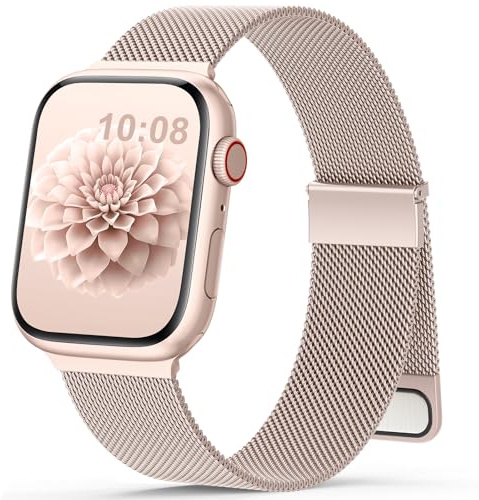 Yoohoo Milanese Loop for Apple Watch Straps 38mm 40mm 41mm 42mm Women & Men | Dual Magnetic Clasp,Adjustable Metal Bands for iWatch Series 11 10 9 8 7 6 5 4 2 1 SE2 SE3 Ultra2 Ultra3,Pink Gold