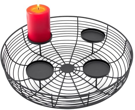 Corona de Adviento de metal para 4 velas, 36 cm, soporte para velas de Adviento con bandeja decorativa integrada, corona de Navidad, candelabro con cesta de alambre para decorar