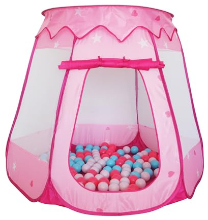 Relaxdays Piscina de Bolas Cuadrada para niños con 100 Bolas, 95 x 118 x 118 cm, Rosa