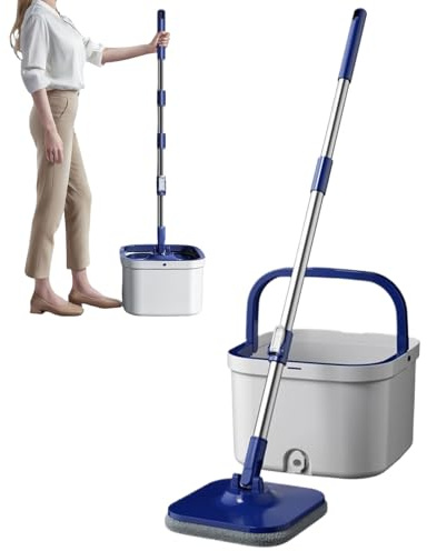 Trapeador Giratorio y Cubo, giratorios Separados de Microfibra para Agua Sucia para Sala de Estar, Cocina, Dormitorio, Comedor, apartamento, sótano, Azulejos de Madera