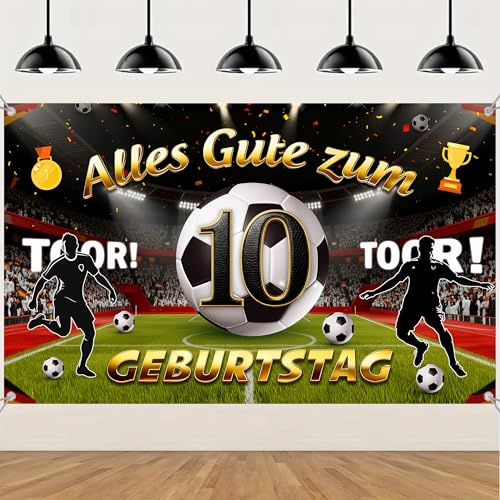 Fussball Deko 10. Geburtstag Kinder Banner - 10 Jahre Geburtstagsdeko Fußball Hintergrund 180 x 110 cm, Stoff Wand Partybanner für 10. Jungen Kindergeburtstag Dekoration