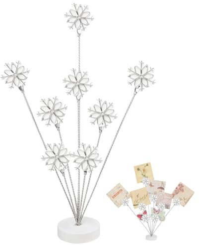 Fotohalter mit Klammern, 8 Zweig Metallstände für Fotos, Weiße Schneeflocke Tischkartenhalter Clip, Foto Halter mit Klammer, Geschenkkartenhalter, Familienbaum für Hochzeiten Büro Dekoration Party