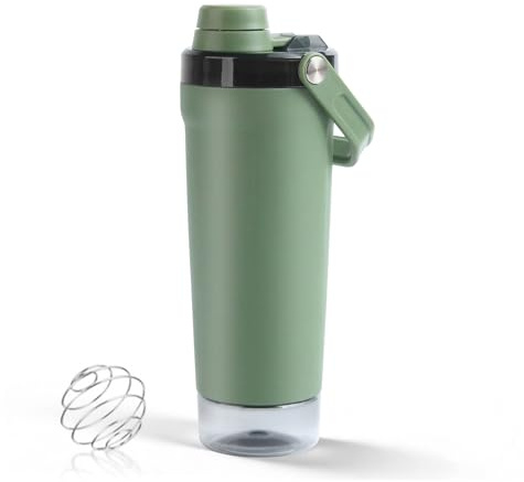 X SIM FITNESSX Protein Shaker Flasche mit Pulverfach SUS304 Edelstahl Shaker mit Tragegriff und Aufbewahrungsbehälter 500ML+200ML (Grün)