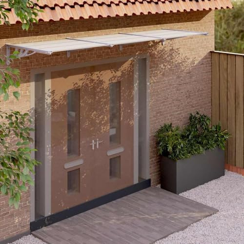 Owoxanthellate Marquesina para puerta gris transparente, 297,5 x 90 x 27,5 cm, policarbonato resistente, diseño moderno con soporte de ABS para casa, entrada, balcón, jardín