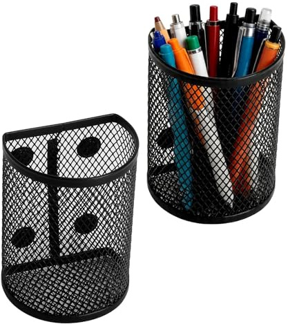 2-delade magnetiska pennhållare, multifunktionella pennburkar, magnetisk tuschhållare, nätpennburk, svart tuschhållare, för kylskåp, magnetisk whiteboardtavla, hem, kontor, skola