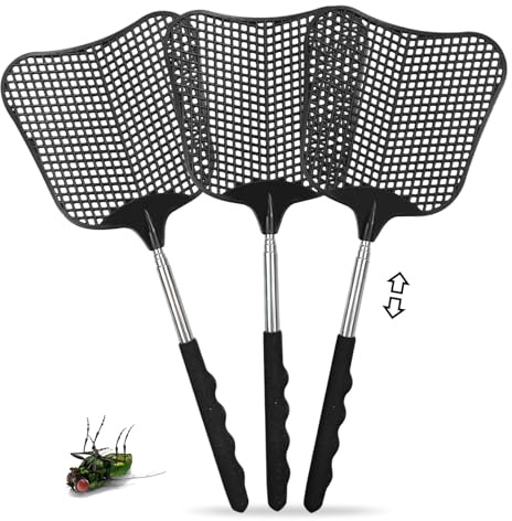 3 Stück Fliegenklatsche Ausziehbar,Fenster Fliegenfalle Innenbereich,Stabil Mosquito Swatter,Fliegenklatsche Einstellbarer Griff,für Verwendet Um Fliegen,Mücken,Schwarz