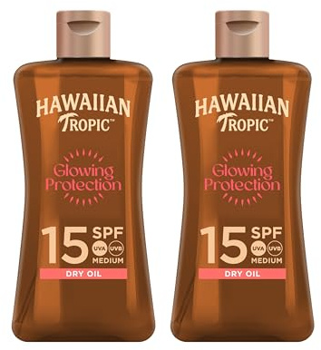 HAWAIIAN Tropic Aceite Solar Bronceador Glowing Protection SPF 15 - Tamaño Viaje 100ml | Protección UVA/UVB | Enriquecido con Coco | Resistente al Agua | Hipoalergénico | Cruelty Free (Pack x2)