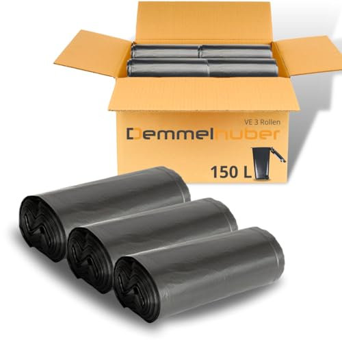 Müllsäcke 150 Liter extrastark & reißfest Müllbeutel Abfallbeutel Müllsack Mülltüte Abfallsäcke für Haus, Garten, Industrie & Gastronomie von Demmelhuber (3 Rollen)