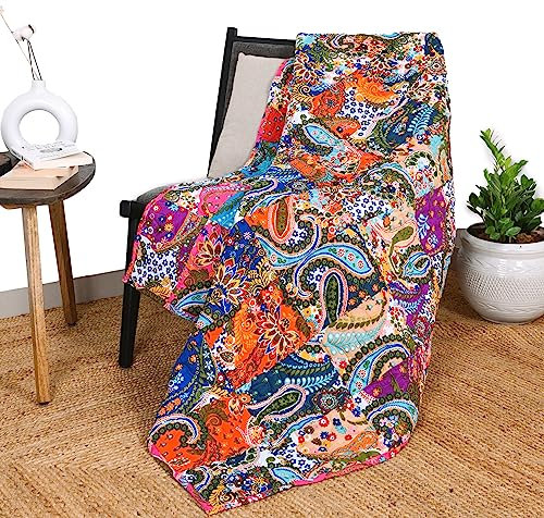 Mehrfarbige Patchwork-Steppdecke, Vintage-Stil, indische Wende-Steppdecke, superweich und warm, Wohnzimmer, dekorativ für Sofa und Couch, 139 x 160 cm