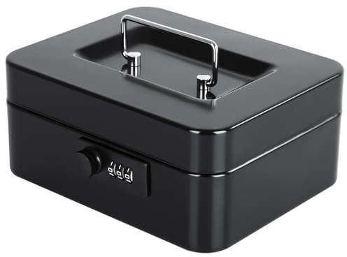 Geldkassette mit Zahlenschloss ， Safe Metall Spardose mit Geld Tablett, für Sicherheit, Lock Box, 20 x 16 x 9 cm schwarz
