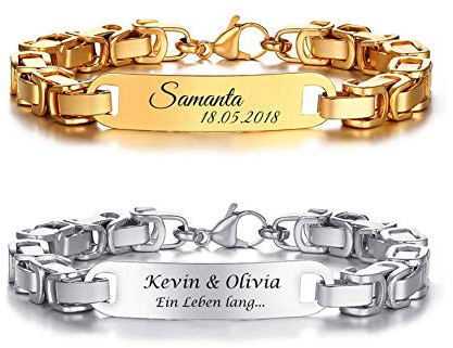aplusashop ID Edelstahl Königsarmband mit Gravur Nach Wunsch Partnerarmband Gold Oder Silber mit Box (Silber (Enzeln))