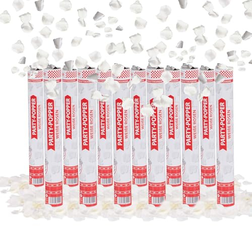 Party Factory 12er Set Party Popper, 40 cm, confettis Roses Blancs, jusqu'à 8 m de Hauteur d'effet, Pluie de confettis pour Mariage, Saint-Valentin ou Anniversaire