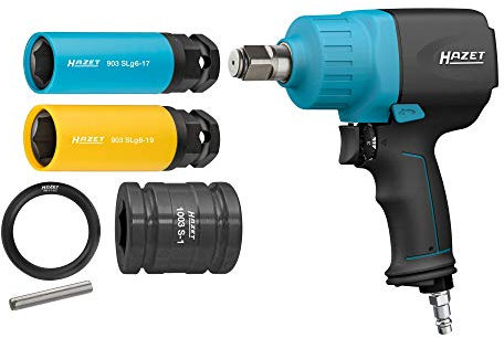 HAZET Druckluft-Schlagschrauber 9013M/6 inkl. Stecknüsse | Max. Lösemoment: 1890 Nm, Vierkant 20 mm (3/4 Zoll), Betriebsdruck: 6,3 Bar | für den Einsatz an SUV, Transportern, Lkw und Landmaschinen