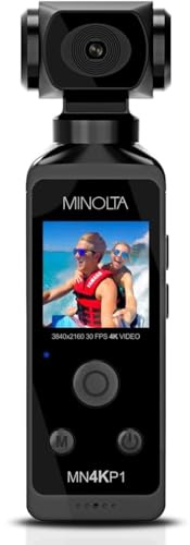 Minolta 4K Ultra HD Pocket Camcorder – WiFi Enabled Action Camera with 16MP Photos, 170° Wide Angle Lens, 270° Rotating Head, Slow Motion, 1.3-inch Display - 16GB Card & Waterproof Case (Black)