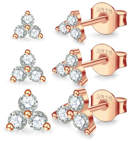 MASOP Ohrstecker Silber Gold Rosegold Set, Klein Zirkonia Silber 925 Stecker 3mm/4mm/5mm Schmuck Geschenke für Frauen Damen Mädchen