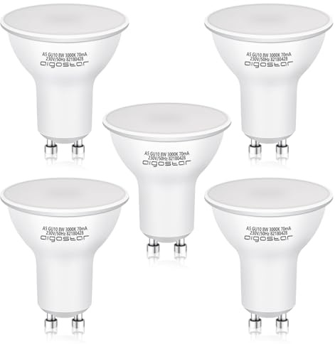Aigostar GU10 LED Bulbs Warm White, GU10 8W LED Bulbs, 100°Wide Beam Angle Gu10 Spotlight Bulb, 640LM Super Bright, Warm White 3000K 5 Pack
