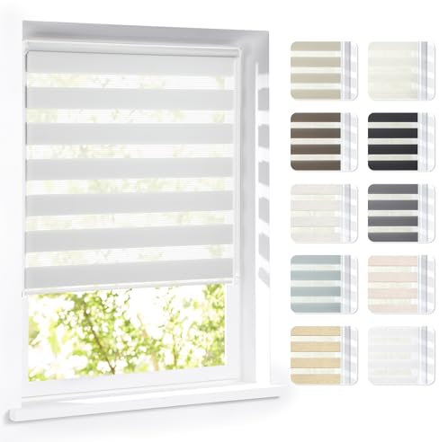 Victoria M. Eco Doppelrollo nach Maß Duo-Rollo Maßanfertigung Ohne Bohren mit Kettenzug Lichtdurchlässig Feuchtraumgeeignet, Hellgrau