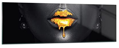 Quadro su Vetro 160x50cm Stampe da Parete in Vetro Oro Bocca Nero Grandi XXL Decorazione Murale Camera da Letto Cucina 1 pezzo Quadri Moderni Soggiorno Grafica Immagini Wall Art GAB160x50-4460