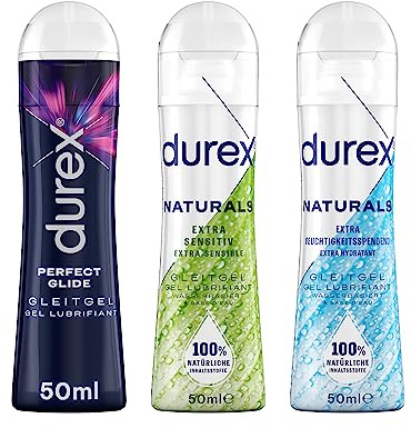 Durex Play Feel Gleit- & Erlebnisgel, Naturals Extra Feuchtigkeitsspendend & Extra Sensitiv Gleitgel (3 x 50ml)
