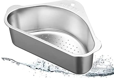 Dreieckiger Filterkorb für Spülbecken - 304 Edelstahl Seiher Sieb Abtropfsieb über die Spüle Vegtable/Obst Küche Sieb Teesieb, 21 x 18 x 8cm