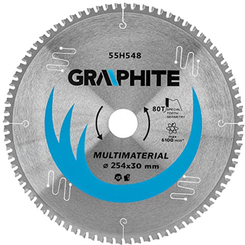 GRAPHITE Sägeblatt, widia, 60-80 Zähne FWF, Kürzungen 25.4/20/16, silent line, sauberer Schnitt, bestimmt für: Stahl, Aluminium, Holz, Kunststoff Stahl, Aluminium, Holz, Kunststoffe (254 x 30 mm)