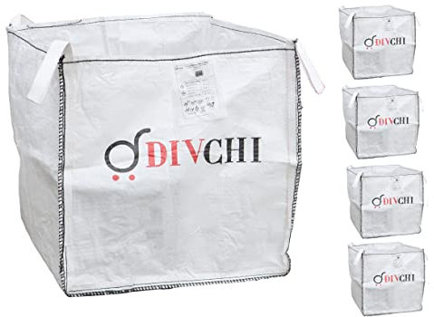DIVCHI 5 Pack FIBC Bulk Builders Bag Garden Waste Heavy Duty Industrial Woven Material Dumpy Jumbo 1 Tonne Sacks with Handle