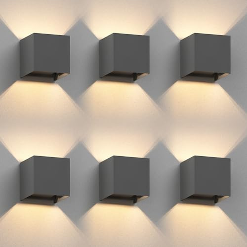 ledscom.de 6x Wandleuchte CUBEL für außen, IP65, Up-/Downlight, anthrazit matt, quadratisch, 1x G9 max. 10W