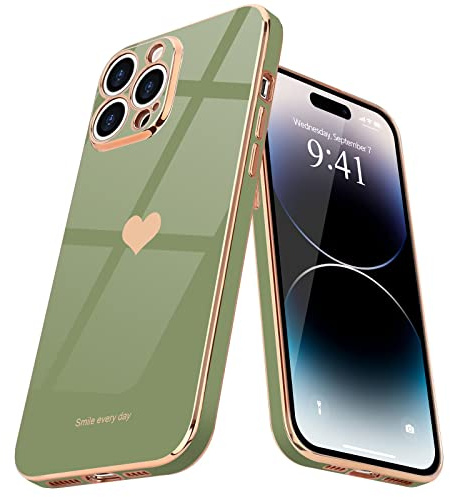 Teageo Mobiltelefonfodral kompatibelt med iPhone 14 Pro, sött hjärta, lyxigt, galvaniserat, mjukt TPU-kameraskydd, reptåligt, stötsäkert skyddande fodral, stötsäkert telefonfodral för iPhone 14 Pro,