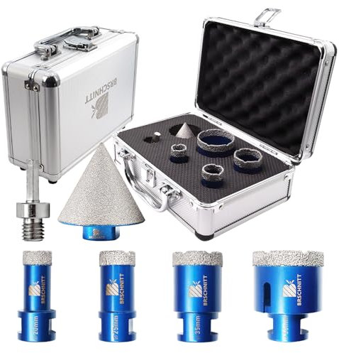 Punta per Trapano Diamantata Set - BRSCHNITT 20/25/35/50mm+50mm Fresa Diamantata M14 Filo per Porcellana Granito Piastrella Marmo Taglio a Secco&Adattatori