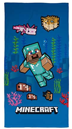 MINECRAFT Officially Licensed Towel | Super Soft Feel, Ocean Gaming Design | Perfect The Home, Bath, Beach & Swimming Pool | One Size 140cm x 70cm