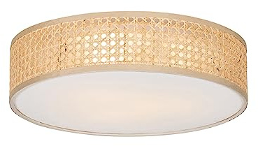Qazqa Oriental Lámpara de techo oriental ratán 40 cm 3 luces - Tromma/Lino/Acero Redonda Adecuado para LED Max. 3 x 40 Watt