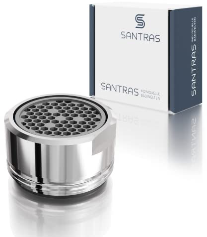 SANTRAS® Aeratore M24 x 1 per ogni rubinetto convenzionale con filtro in cromo – ugello miscelatore (filettatura esterna 24 mm) con inserto filtro, guarnizione di alta qualità e mixer ad aria. Made in