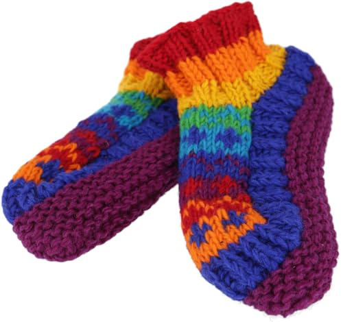 GURU SHOP Wollhausschuhe, handgestrickte Hüttenschuhe aus Wolle, Unisex | Kuschelig warme, handgestrickt, von nepalesischen Frauen gefertigt, kleine Musterabweichungen möglich.