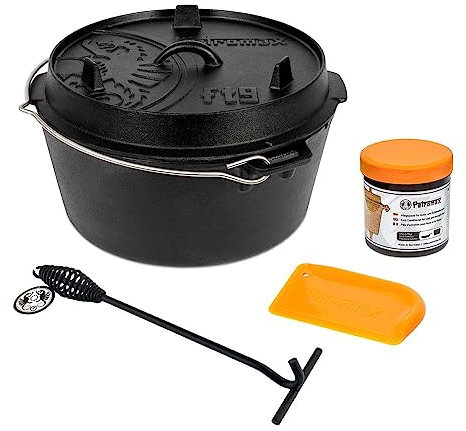 Petromax Dutch Oven Lot de 4 marmites à feu ft9-t, lève-couvercle, pâte d'entretien, grattoir