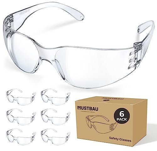 Mustbau SchutzBrille Transparent 6pcs,ANSI,AUS,CE,UV380-Zertifizierung, Augenschutzbrille Sicherheitsbrille Laborbrille, Durchsichtigen Anti-Beschlag Gläsern