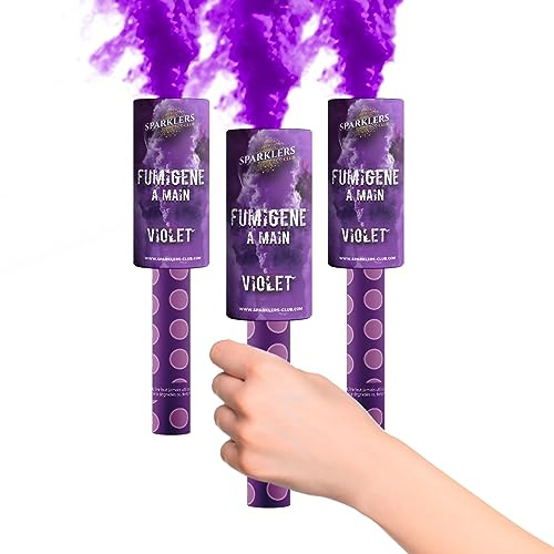 SPARKLERS CLUB Rauchfackel 45 Sekunden Farbe Violett – 3 Stück – Auslöser mit Docht, Dauer 45 Sekunden, Rauchfarbe zu halten – Handtaschenlampe Kategorie F1 – Lieferung 24/48 Stunden